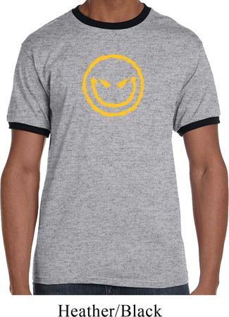 Mens Halloween Shirt Evil Smiley Face Ringer Tee T-Shirt