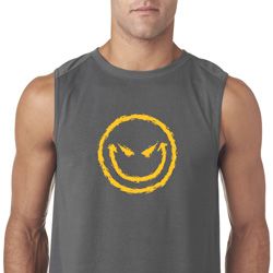 Mens Halloween Shirt Evil Smiley Face Sleeveless Tee T-Shirt