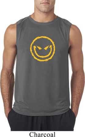 Mens Halloween Shirt Evil Smiley Face Sleeveless Tee T-Shirt