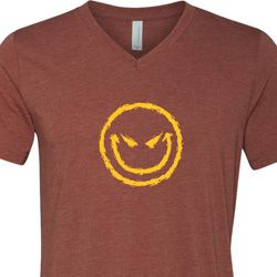 Mens Halloween Shirt Evil Smiley Face Tri Blend V-neck Tee T-Shirt