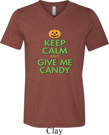 Mens Halloween Shirt Give Me Candy Tri Blend V-neck Tee T-Shirt