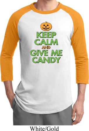 Mens Halloween Shirt Keep Calm and Give Me Candy Raglan Tee T-Shirt