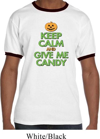 Mens Halloween Shirt Keep Calm and Give Me Candy Ringer Tee T-Shirt