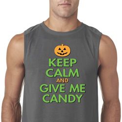 Mens Halloween Shirt Keep Calm and Give Me Candy Sleeveless Tee