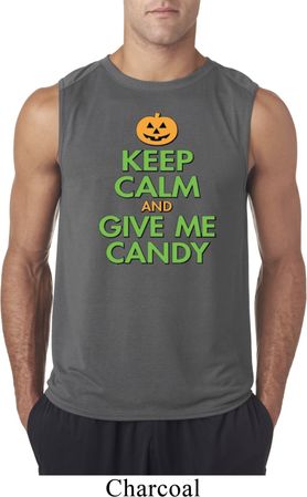 Mens Halloween Shirt Keep Calm and Give Me Candy Sleeveless Tee