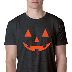 Mens Halloween Shirt Orange Jack O Lantern Burnout Tee T-Shirt