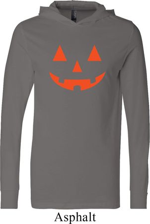 Mens Halloween Shirt Orange Jack O Lantern Lightweight Hoodie Tee