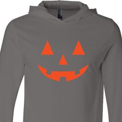Mens Halloween Shirt Orange Jack O Lantern Lightweight Hoodie Tee