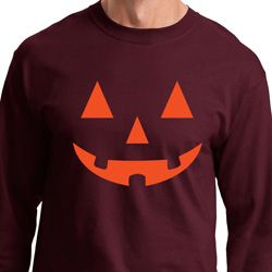 Mens Halloween Shirt Orange Jack O Lantern Long Sleeve Tee T-Shirt