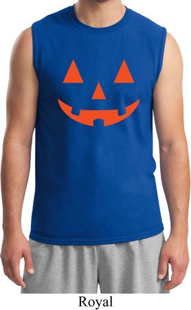Mens Halloween Shirt Orange Jack O Lantern Muscle Tee T-Shirt