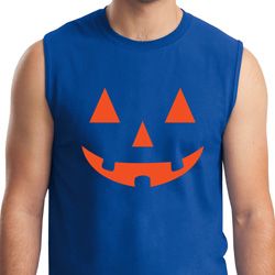 Mens Halloween Shirt Orange Jack O Lantern Muscle Tee T-Shirt
