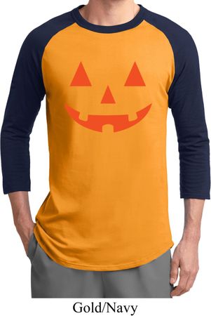 Mens Halloween Shirt Orange Jack O Lantern Raglan Tee T-Shirt