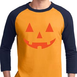 Mens Halloween Shirt Orange Jack O Lantern Raglan Tee T-Shirt