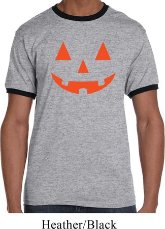 Mens Halloween Shirt Orange Jack O Lantern Ringer Tee T-Shirt
