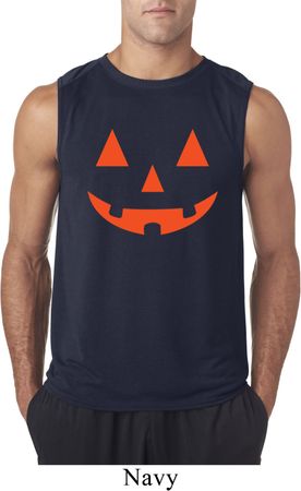 Mens Halloween Shirt Orange Jack O Lantern Sleeveless Tee T-Shirt
