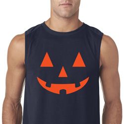 Mens Halloween Shirt Orange Jack O Lantern Sleeveless Tee T-Shirt