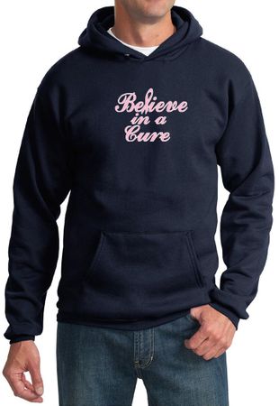 Mens Hoodie Breast Cancer Awareness Believe in a Cure Hoody