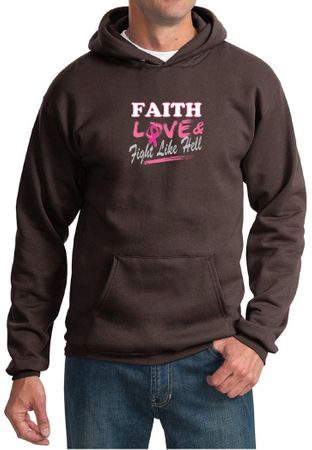 Mens Hoodie Breast Cancer Awareness Faith Love Fight Hoody