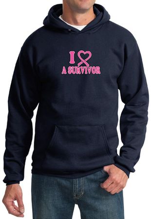 Mens Hoodie Breast Cancer Awareness I Heart a Survivor Hoody