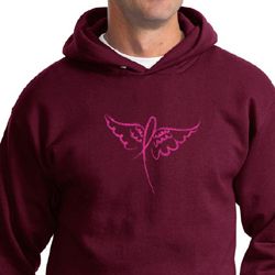 Mens Hoodie Breast Cancer Awareness Wings Ribbon Hoody