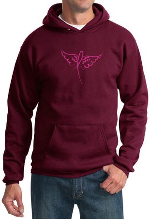 Mens Hoodie Breast Cancer Awareness Wings Ribbon Hoody