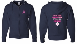 Mens Hoodie Pink Ribbon 2nd Base Front & Back Print Full Zip Hoody