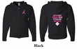 Mens Hoodie Pink Ribbon 2nd Base Front & Back Print Full Zip Hoody