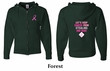 Mens Hoodie Pink Ribbon 2nd Base Front & Back Print Full Zip Hoody