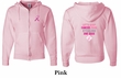 Mens Hoodie Pink Ribbon 2nd Base Front & Back Print Full Zip Hoody