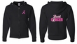 Mens Hoodie Pink Ribbon Beat Cancer Front & Back Print Full Zip Hoody