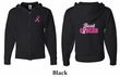 Mens Hoodie Pink Ribbon Beat Cancer Front & Back Print Full Zip Hoody