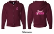 Mens Hoodie Pink Ribbon Beat Cancer Front & Back Print Full Zip Hoody