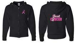 Mens Hoodie Pink Ribbon Beat Cancer Front & Back Print Full Zip Hoody