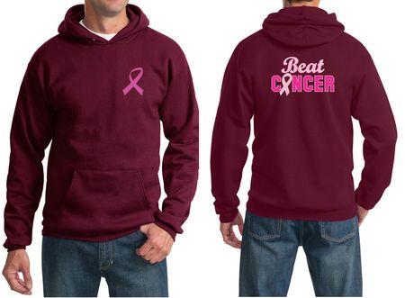 Mens Hoodie Pink Ribbon Beat Cancer Front & Back Print Hoody