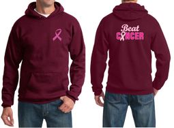 Mens Hoodie Pink Ribbon Beat Cancer Front & Back Print Hoody