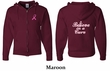 Mens Hoodie Pink Ribbon Believe Front & Back Print Full Zip Hoody