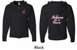 Mens Hoodie Pink Ribbon Believe Front & Back Print Full Zip Hoody