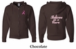 Mens Hoodie Pink Ribbon Believe Front & Back Print Full Zip Hoody