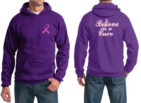 Mens Hoodie Pink Ribbon Believe in a Cure Front & Back Print Hoody