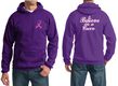 Mens Hoodie Pink Ribbon Believe in a Cure Front & Back Print Hoody