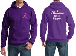 Mens Hoodie Pink Ribbon Believe in a Cure Front & Back Print Hoody
