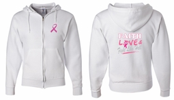Mens Hoodie Pink Ribbon Faith Love Fight Front & Back Full Zip Hoody