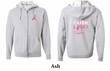 Mens Hoodie Pink Ribbon Faith Love Fight Front & Back Full Zip Hoody