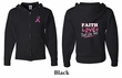 Mens Hoodie Pink Ribbon Faith Love Fight Front & Back Full Zip Hoody