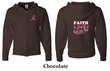 Mens Hoodie Pink Ribbon Faith Love Fight Front & Back Full Zip Hoody