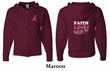 Mens Hoodie Pink Ribbon Faith Love Fight Front & Back Full Zip Hoody