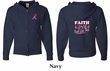 Mens Hoodie Pink Ribbon Faith Love Fight Front & Back Full Zip Hoody