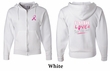 Mens Hoodie Pink Ribbon Faith Love Fight Front & Back Full Zip Hoody