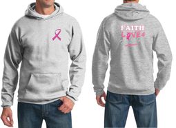 Mens Hoodie Pink Ribbon Faith Love Fight Front & Back Print Hoody