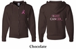 Mens Hoodie Pink Ribbon Fight Cancer Front & Back Print Full Zip Hoody